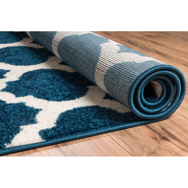 Wrought Studio Rubino Contemporary Trellis Geometric Navy Blue Area Rug